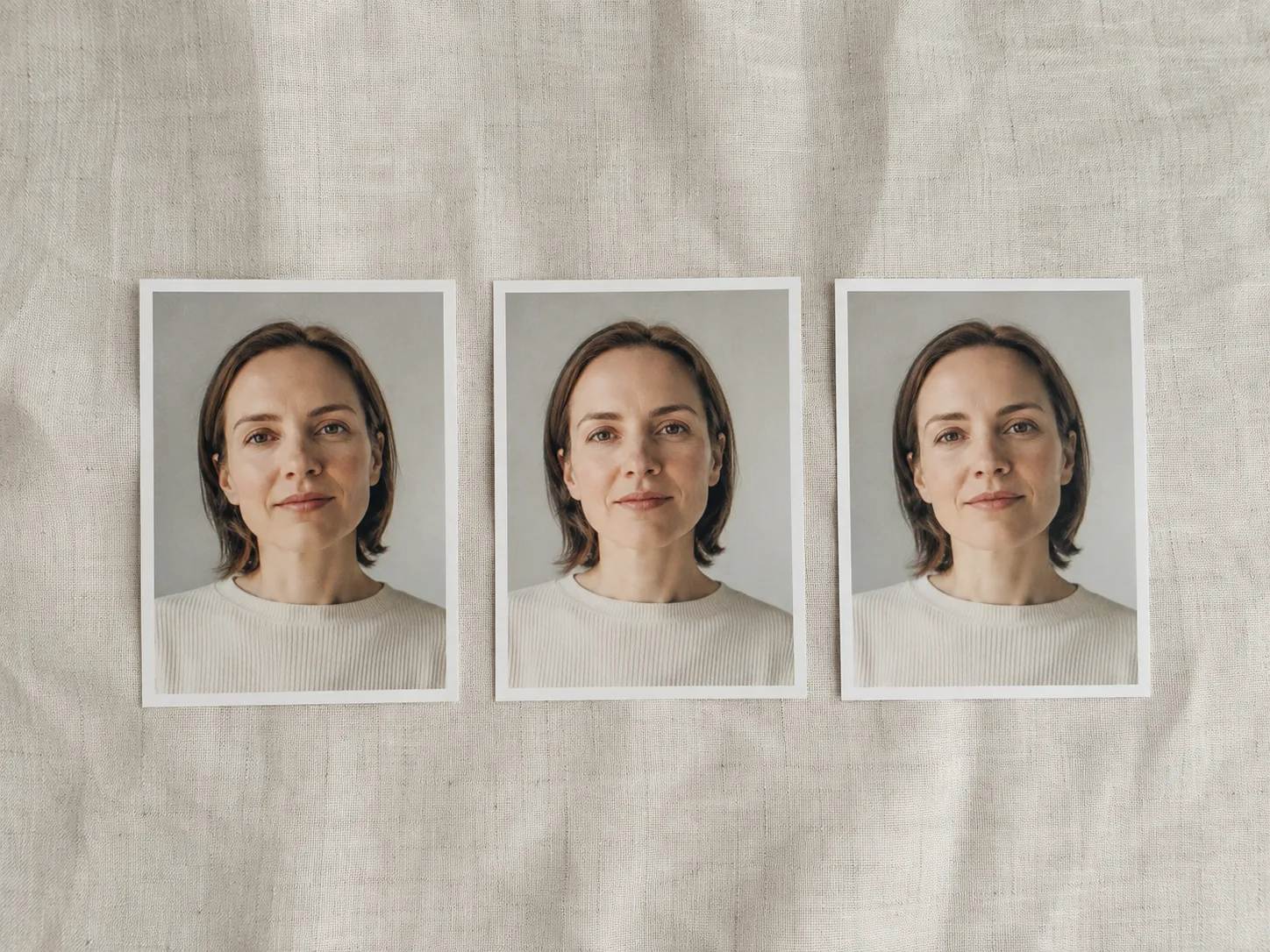 Trzy fotografie tej samej osoby wykonane przy podobnym świetle dziennym